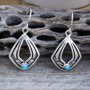 Native American Navajo Sterling Silver Turquoise Dangle Handmade Earrings